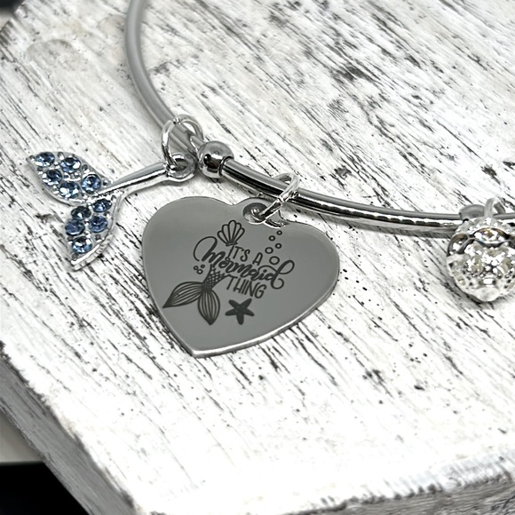 Handmade Silver Mermaid Charm Bracelet with Blue Accents - Picture 4 of 7